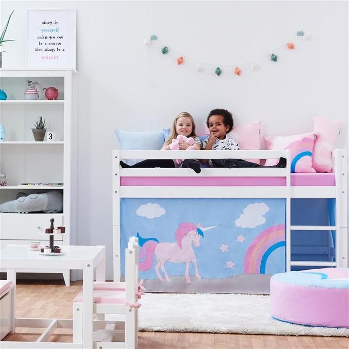 Produktbild Hoppekids BUNDLE BASIC Halbhochbett 70x160 cm mit UNICORN Vorhang und Kaltschaum-Matratze (70 x 160 cm)