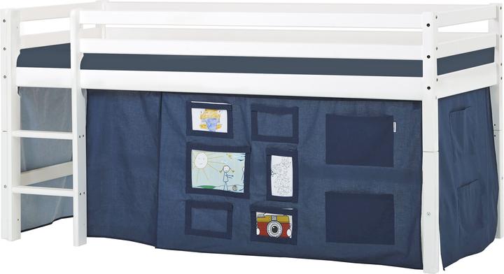 Produktbild Hoppekids BUNDLE BASIC Halbhochbett 90x200 cm mit CREATOR Vorhang in Orion Blue und Kaltschaum-Matratze (90 x 200 cm)