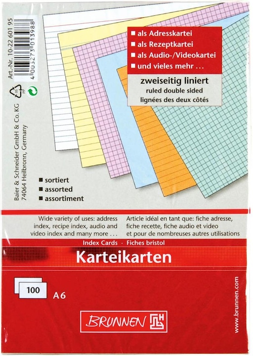 Produktbild Karteikarten (A6, 190 g/m², 100 x)