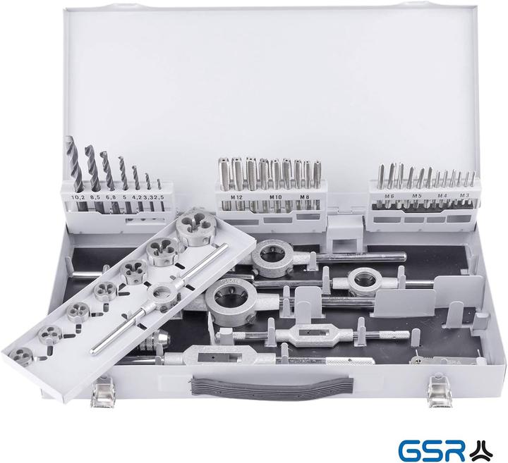 Produktbild GSR 45 tlg HSS DIN Gewindeschneidsortiment M3-M12 mit HSS- Kernlochspiralbohrern und Haltewerkzeuge