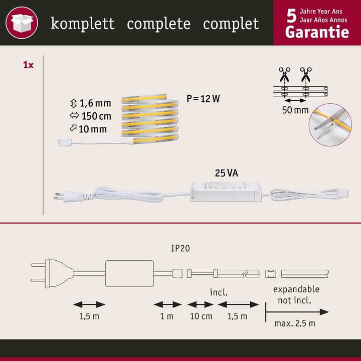 Produktbild Paulmann MaxLED 500 Full-Line COB Stripe Set (Warmweiss, 150 cm, Indoor)