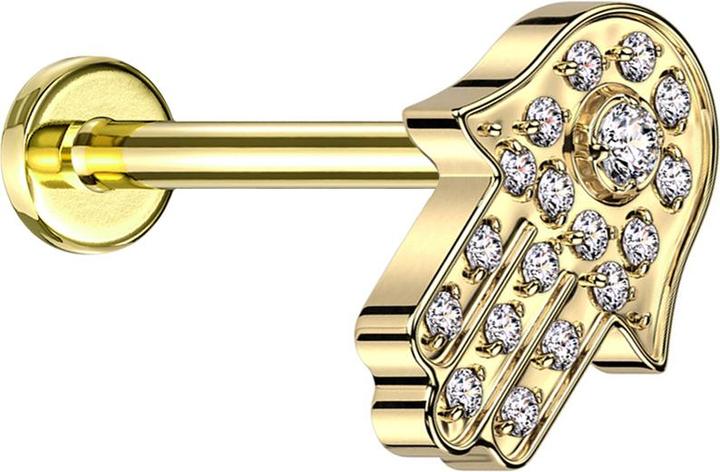 Actual product image Star Piercing Micro Threadless Labret gold plated Hamsa gold plated crystals silver (without brass, Titanium)
