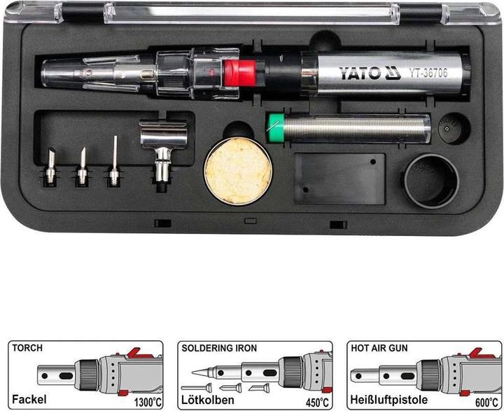 Actual product image Yato Professional 3in1 Gas Soldering Iron SET in Case YT-36706