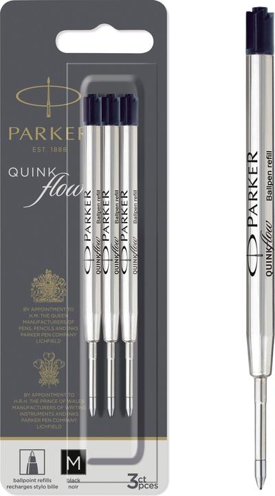 Image du produit Parker Pen QUINKflow recharge biros grande capacité, blister de 3 noirs, largeur de trait : M, temps de (Noir, 3 x)