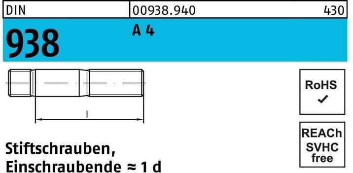 Produktbild Stiftschraube DIN 938 M 24 x 100 A 4 (10 Schrauben pro Stück)