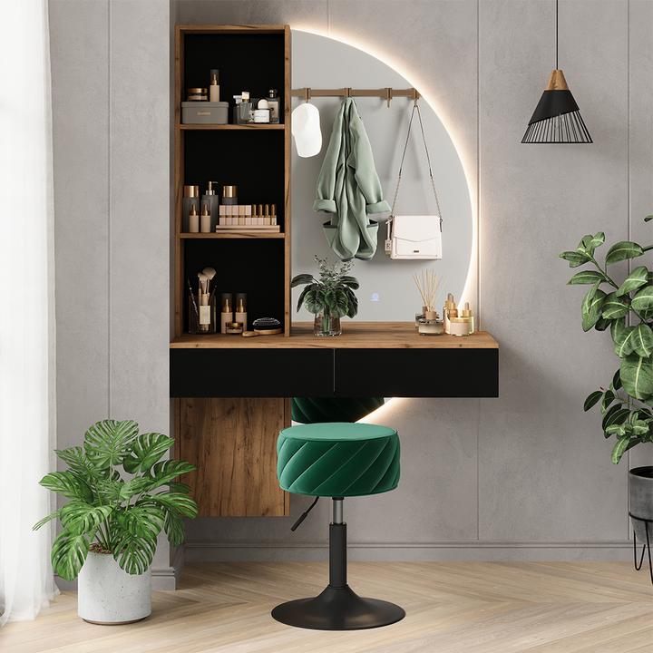 Actual product image Vichy Vanity table Melora, Oak/black, 100 cm with LED mirror