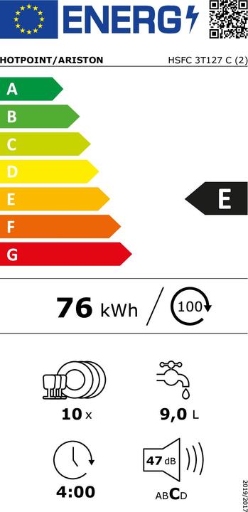 Energy Label Hotpoint HSFC 3T127 C Dishwasher Free installation 10 place settings E