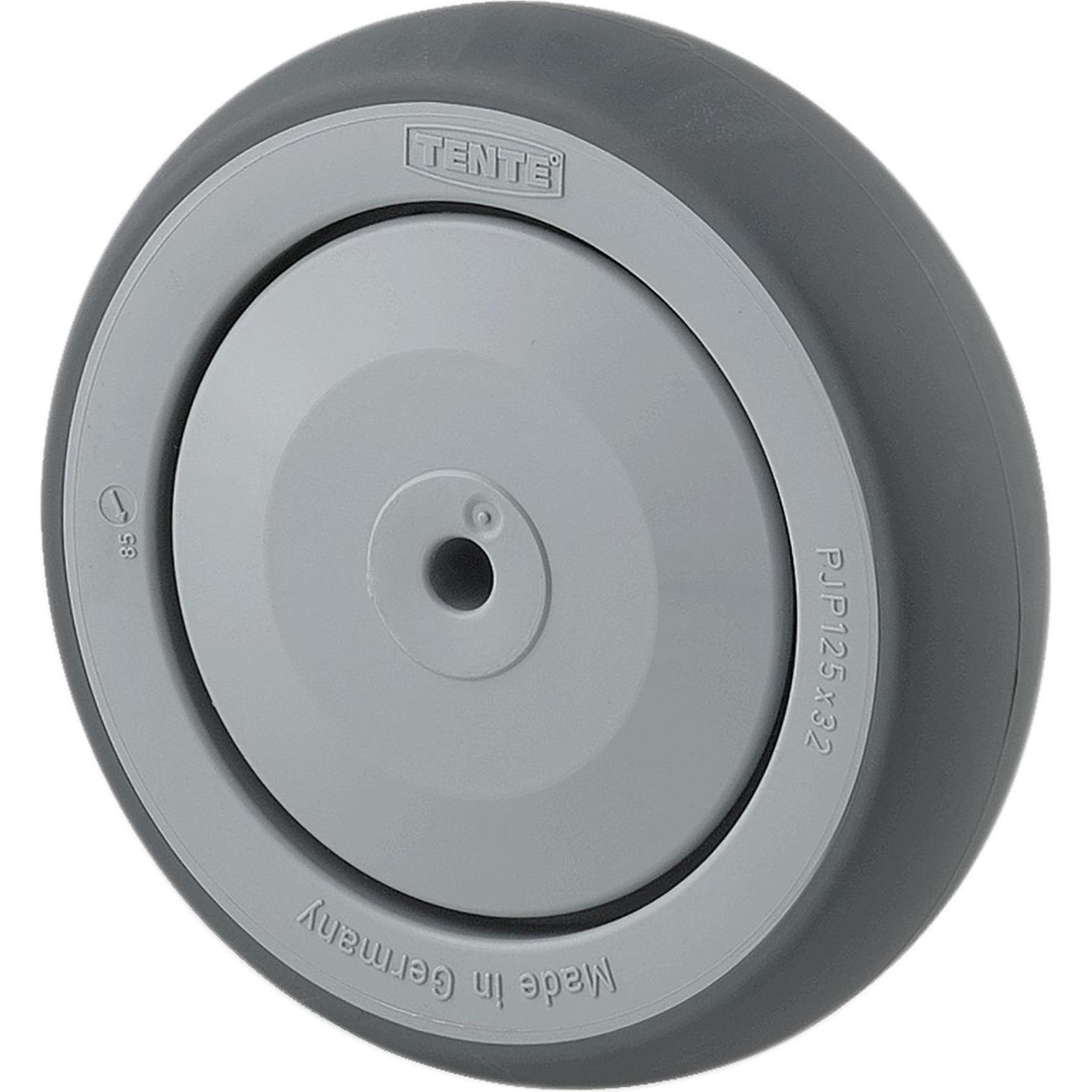 Tente, Möbelrollen, Løs hjul, grå gummi, Ø75x25 mm, Ø6,3xNL28,4, DIN-kugleleje, Byggehøjde: 75 mm. Driftstemperatur: -