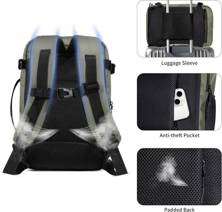 Produktbild Tech-Protect DEFENDER S50 RYANAIR & WIZZAIR REISE-LAPTOP-KABINENRUCKSACK 20L 40x20x25 OLIVGRÜN (20 l)