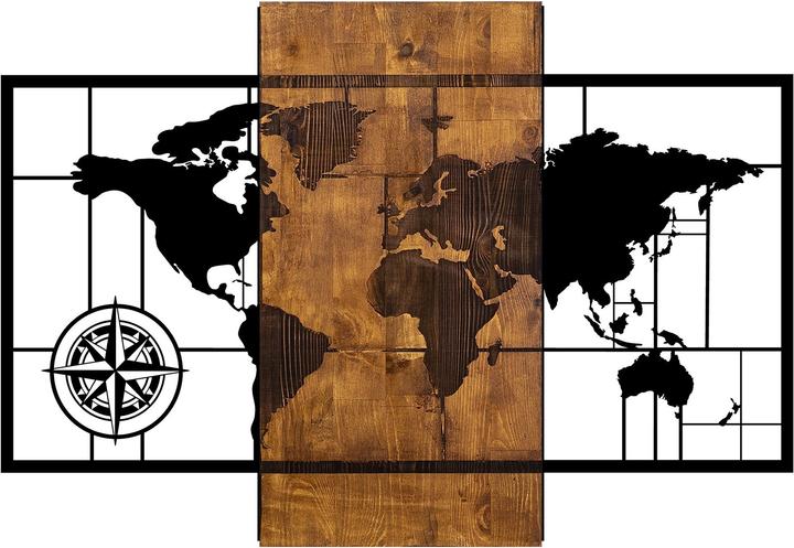 Wallxpert Wereldkaart met kompas (85 x 58 cm)
