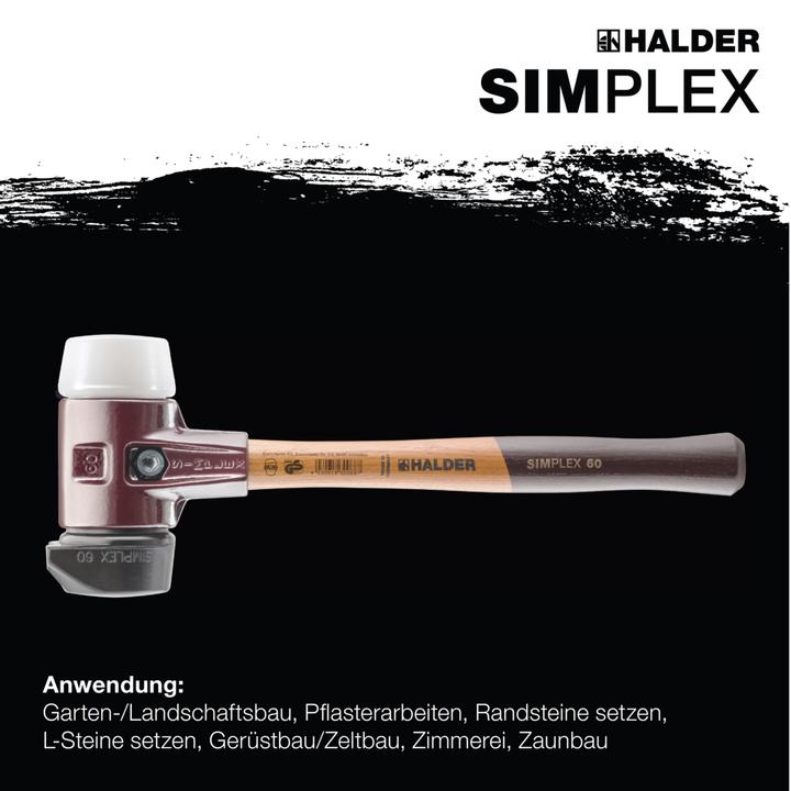Actual product image Simplex Soft-face mallet with cast steel housing and wooden handle, Ø 60, rubber composition with base / (1540 g)