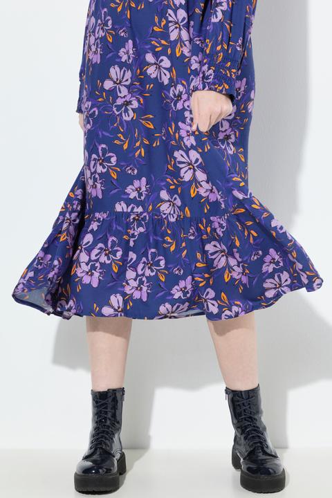 Immagine prodotto Ulla Popken Abito midi dal taglio svasato con fiori, scollo a V e maniche lunghe (50, 52)