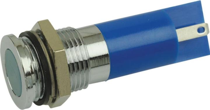 Produktbild RS PRO 14mm flush satin chrome LED, blue 24Vdc