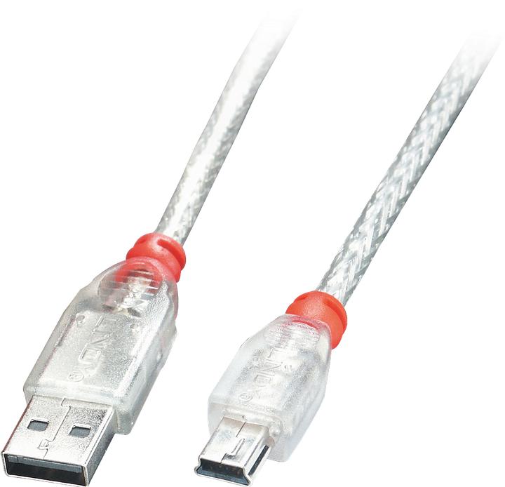 Produktbild Lindy USB 2.0 Kabel A/Mini-B, transparent, 1m USB High Speed (1 m, USB 2.0, 2.50 W)