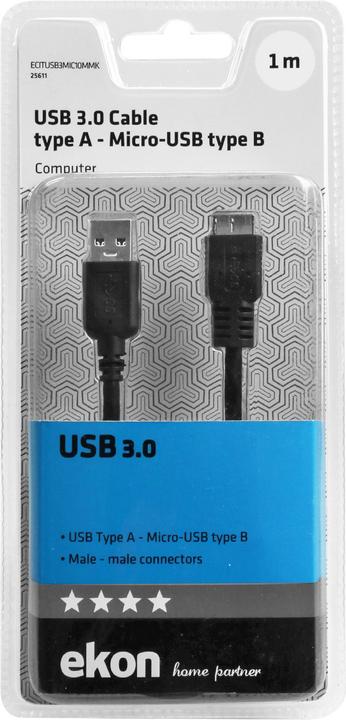 Image du produit Ekon Câble avec Type A mâle 3.0 USB et micro-USB mâle (1 m, USB 3.2 Gen 1)