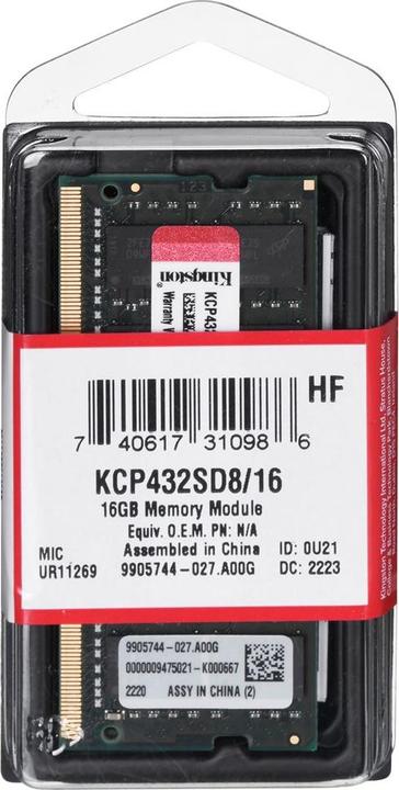 Produktbild Kingston KCP432SD8/16 (1 x 16GB, 3200 MHz, DDR4-RAM, SO-DIMM)