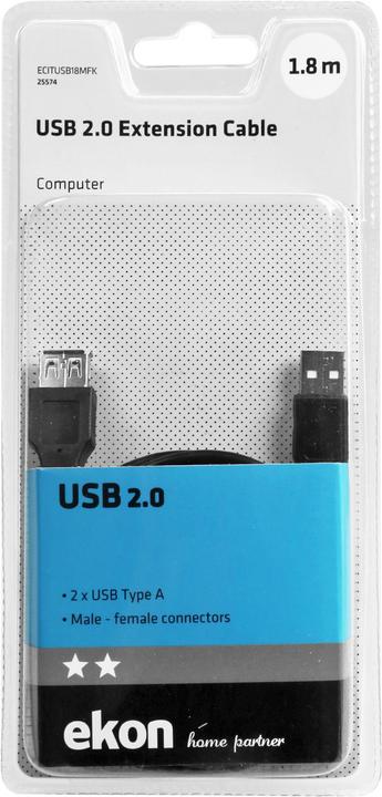 Image du produit Ekon Type A mâle - femelle Câble d'extension USB 2.0 (1.80 m, USB 2.0)
