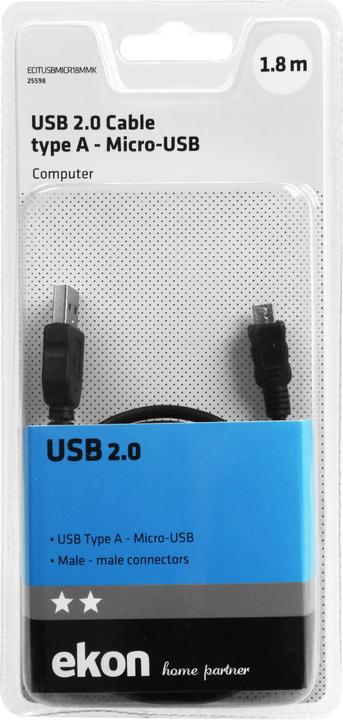 Image du produit Ekon Câble avec USB mâle de type A et micro-USB mâle (1.80 m, USB 2.0)