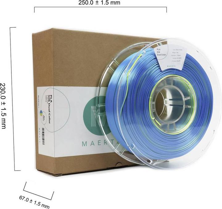 Produktbild Maertz PMMA-1021-002 PMMA-1021-002 Filament PLA-Seide Seidig glänzend 1.75 mm 10 (PLA, 1.75 mm, 1000 g, Gelb, Blau)