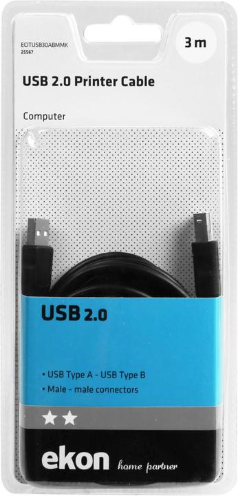 Produktbild Ekon Type A and Type B USB cable (3 m, USB 2.0)