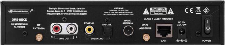 Produktbild Omnitronic DRS-95CD Internetradio mit DAB+, Bluetooth und CD-Player (DAB+, FM, Bluetooth, WLAN)