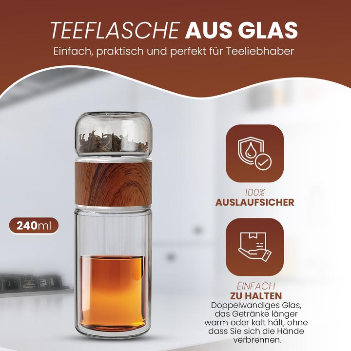 Image du produit Gewürzladen Näfels Drehbare Teeflasche aus hitzebeständigem Glas mit Teefilter - to go (0.24 l)