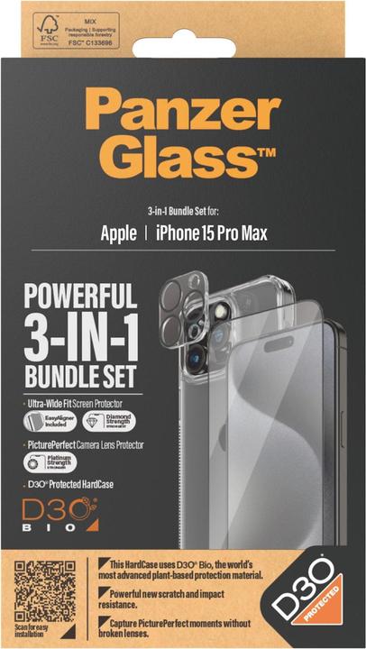 Immagine prodotto PanzerGlass Confezione 3 in 1 (1 Pezzo/i, Apple iPhone 15 Pro Max)