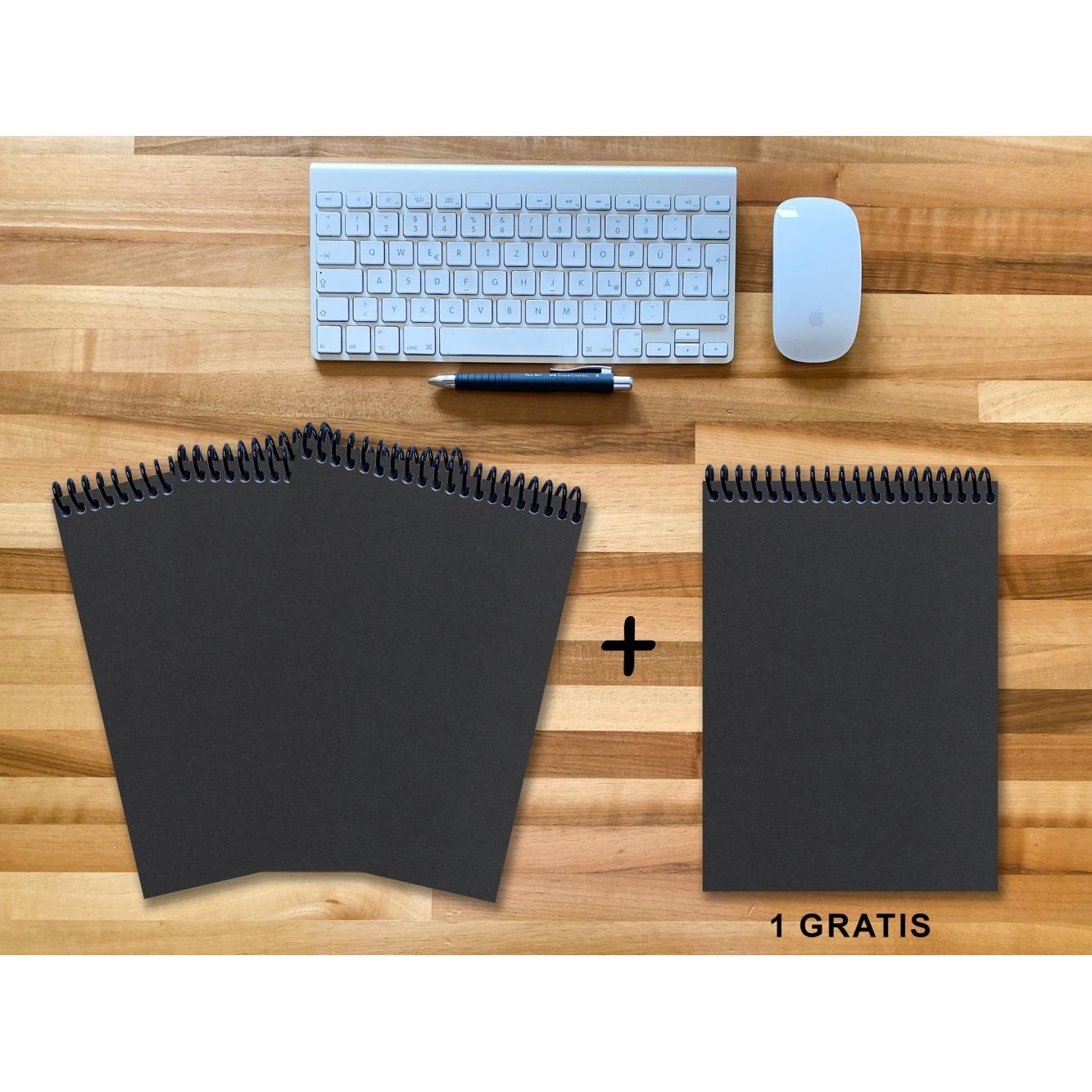 E & Z, Heft + Block, A 4 Notizblock - Set, 3+1 gratis, Luxury 80 Seiten SCHWARZ ONYX GLITTER-OPTIK, kariert 5x5mm (A4, K...