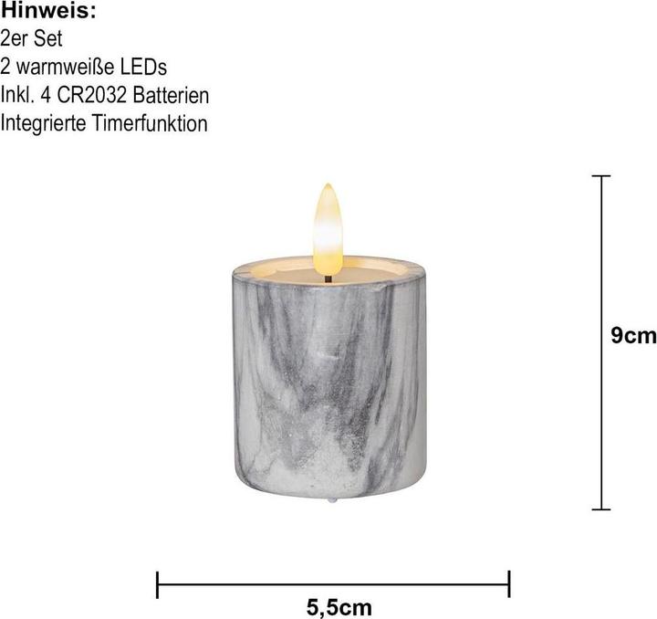 Produktbild Star Trading LED-Kerzen Set Flame Marble, 2 Stk. 5.5 cm x 9 cm, Grau (2x)
