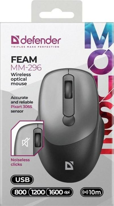 Actual product image Defender FEAM MM-296 RF 1600 DPI wireless silent click mouse (Wireless)