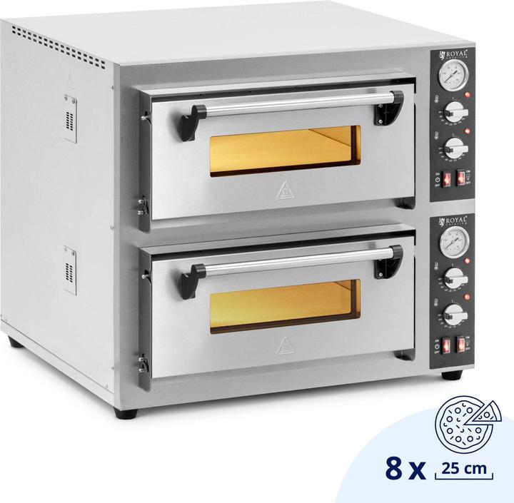 Produktbild Royal Catering Elektro-Pizzaofen 2 Backkammern 450 °C Ober-/ Unterhitze je 4 Pizzas mit Ø 25 cm (Pizzaofen Elektro)