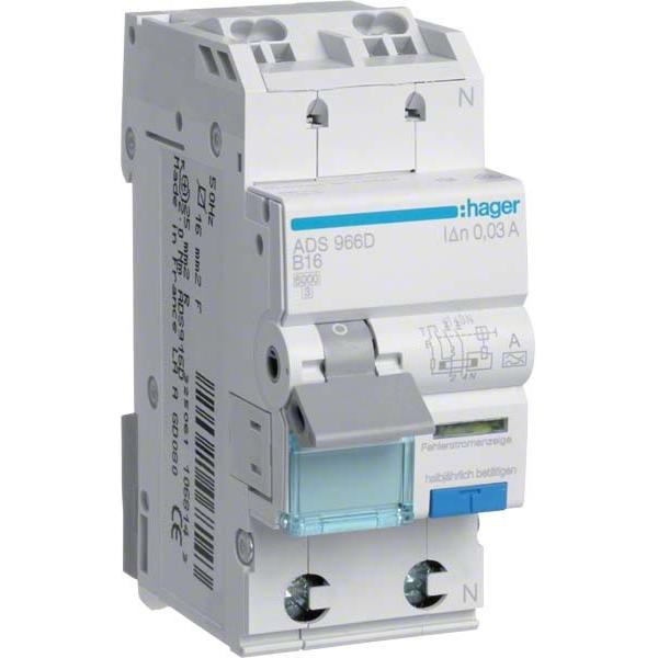 Hager, Schutzschalter, HAG ADS982D Fi-LS 1P+N 6kA C-32A 30mA Typ A QC