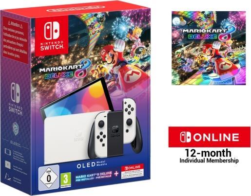 Immagine prodotto Nintendo Switch modello OLED (bianco) - Mario Kart 8 Deluxe + abbonamento a Switch Online (12 mesi)
