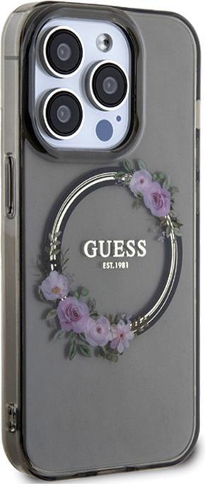 Actual product image Guess GUHMP15LHFWFCK iPhone 15 Pro 6.1" czarny/black hardcase IML Flowers Wreatch MagSafe (Apple iPhone 15 Pro)