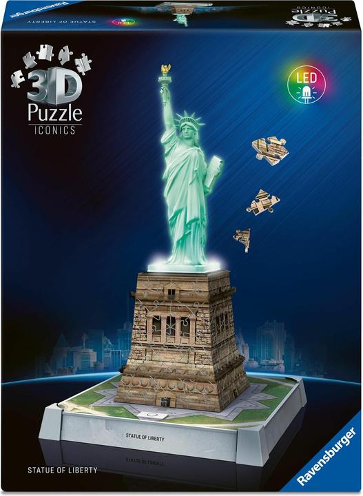 Productafbeelding Ravensburger 3D Puzzle 108 Teile - Iconics: Freiheitsstatue - mit Licht (108 onderdelen)