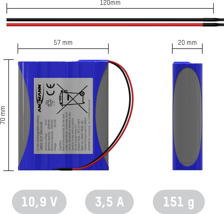 Produktbild Ansmann Li-Ion Battery Pack 3S1P (1 Stk., 18650, 3500 mAh)