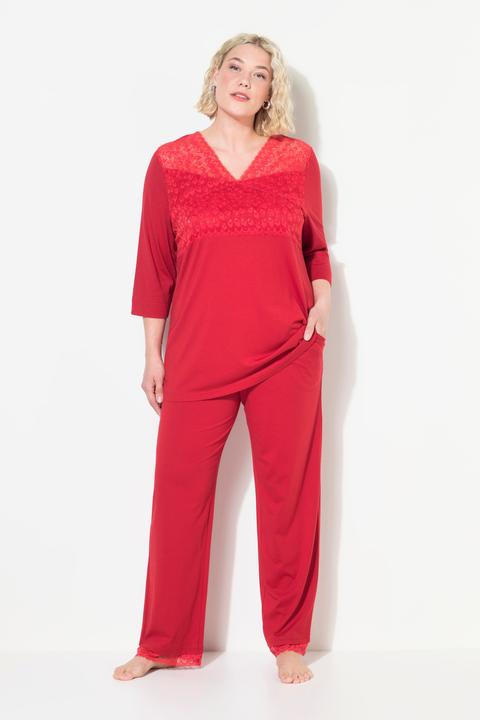 Produktbild Ulla Popken Pyjama, Spitzeneinsatz, V-Ausschnitt, 3/4-Arm (56)