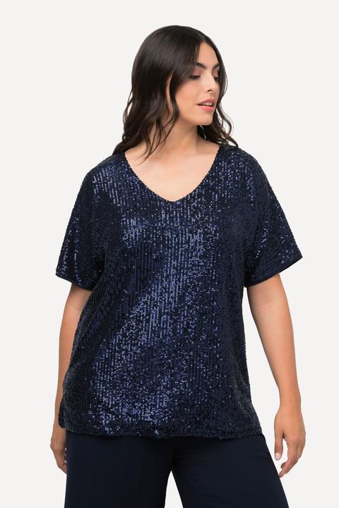 Produktbild Ulla Popken Pailletten-Shirt, Oversized, V-Ausschnitt, Halbarm (46, 48)