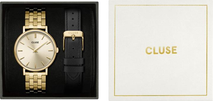 Actual product image Cluse Pavane Petite 2.0 Steel Watch Gold & Black Leather Strap, Gold Colour (Analogue wristwatch, 33 mm)