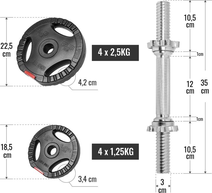 Produktbild Gorilla Sports Kurzhantelset (4 x 1.25 kg, 4 x 2.5 kg)