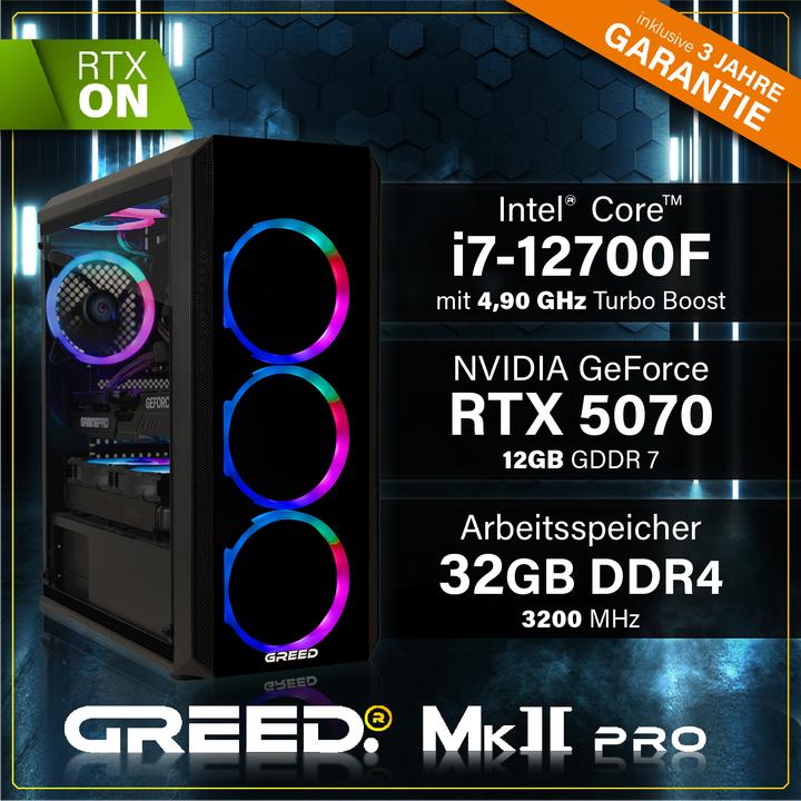 Produktbild Greed MK2 INTEL PRO - Gaming PC - RTX 5070 (1000 GB, 32 GB, Intel Core i7-12700F, GeForce RTX 5070)