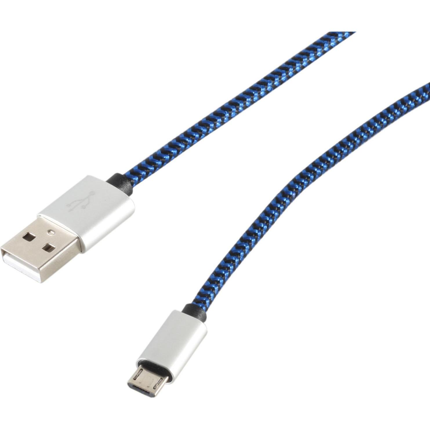 Shiverpeaks USB Ladekabel USB A-ST auf USB Micro B-ST Nylon blau 0,9m (0.90 m, USB 2.0), USB Kabel
