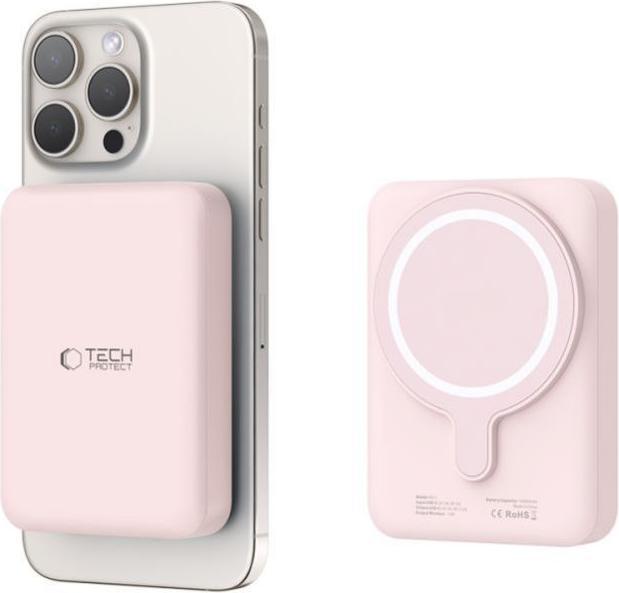 Actual product image Tech-Protect LifeMag PB11 Powerbank with MagSafe 10000mAh 15W USB-C port - pink + USB-C cable (10000 mAh, 15 W)