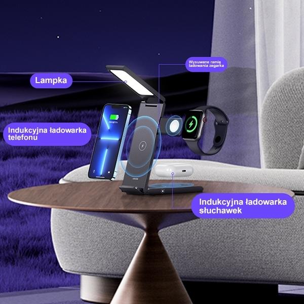 Actual product image Usams Ład. indukcyjna z lampą 3w1 15W czarny/black CD181WXC01 (US-CD181) (15 W)