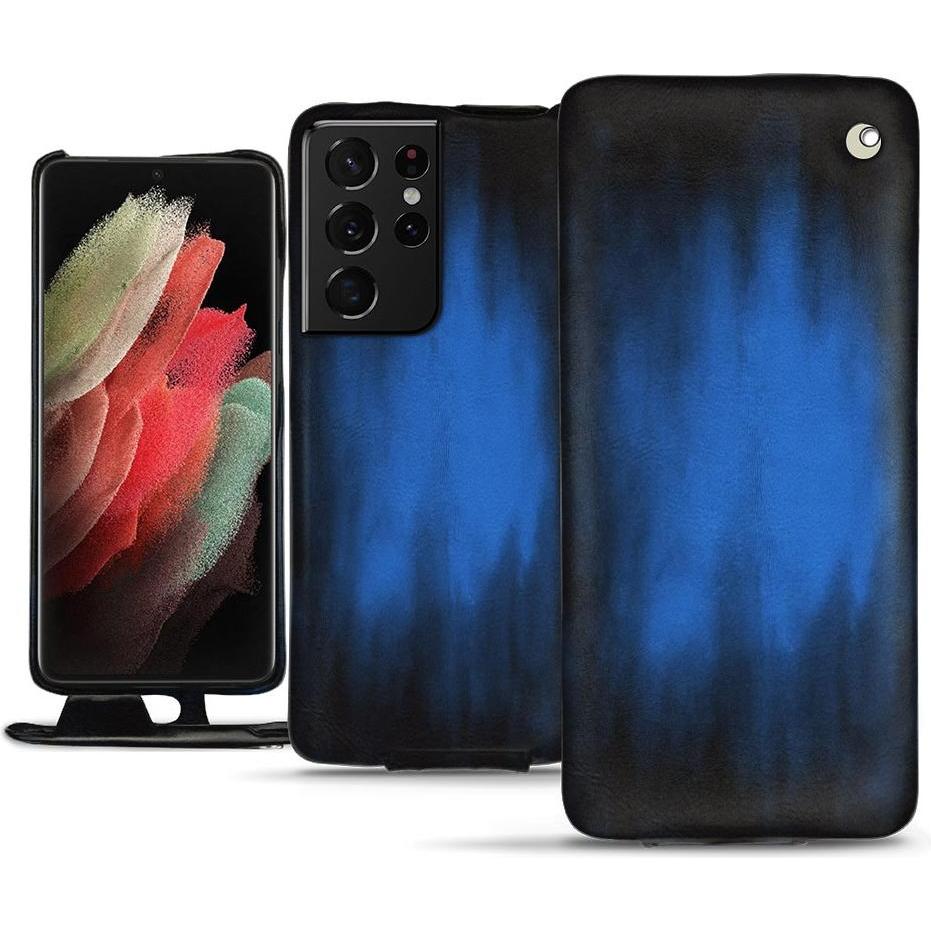 Noreve Lederschutzhülle vertikal (Samsung Galaxy S21 Ultra), Smartphone Hülle, Blau