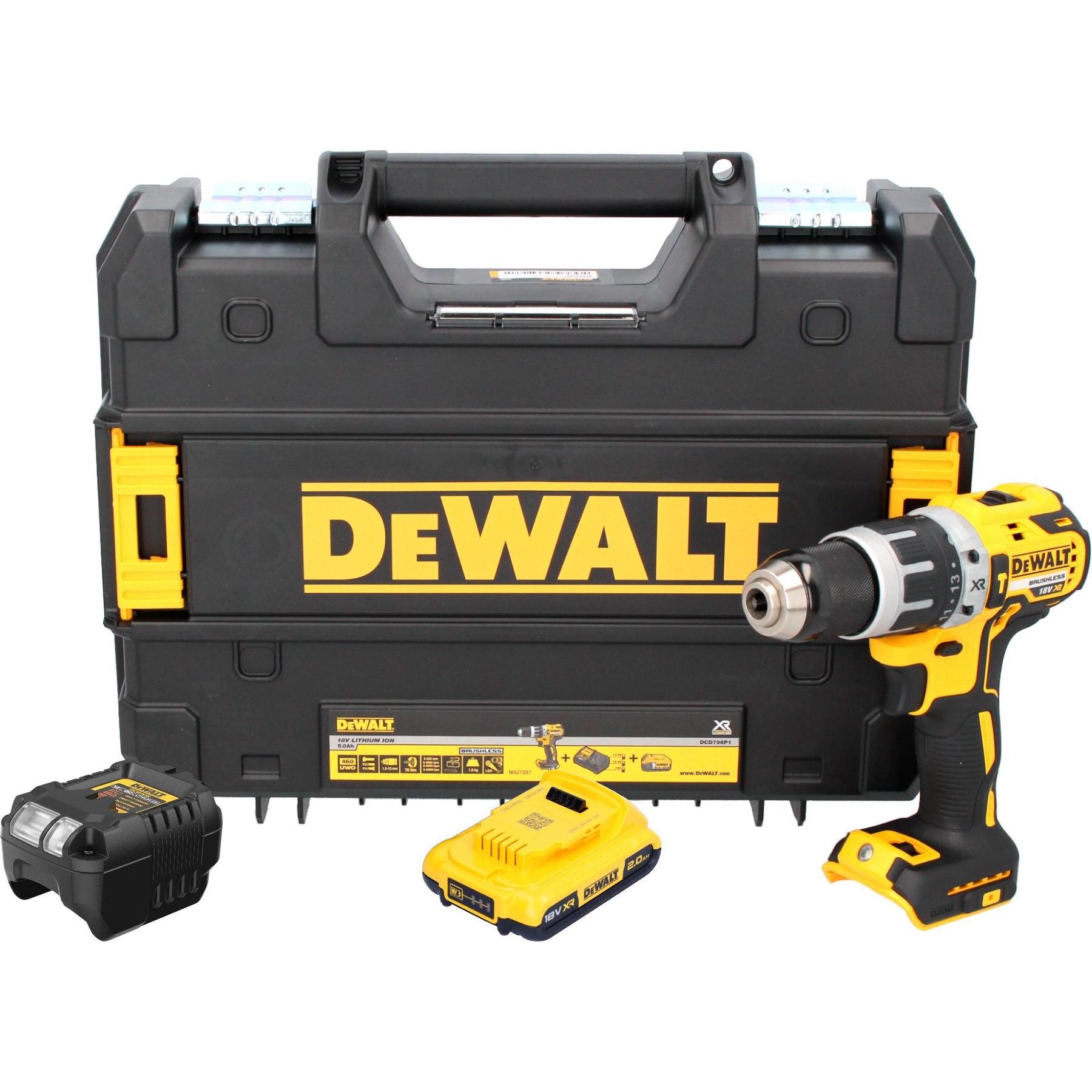 DeWalt, Bohrmaschine + Akkuschrauber, DCD 796 D1T Akku Schlagbohrschrauber 18 V 70 Nm Brushless + 1x Akku 2,0 Ah + Ladeg...