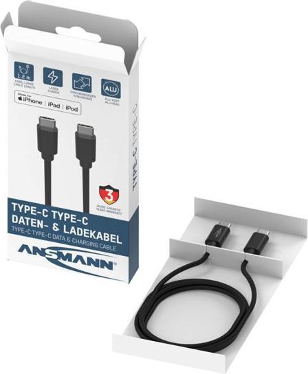 Image du produit Ansmann Câble USB C->C S/S 120cm noir S/S 120cm (1.20 m, USB 3.0, USB 3.1, 60 W)