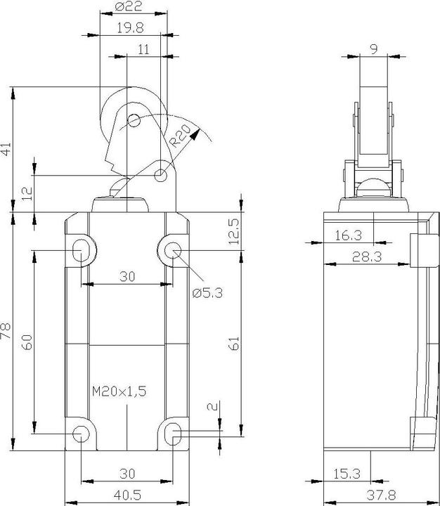 Produktbild Siemens Begrenzungsschalter 40 mm mit Rollenhebe