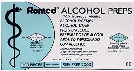 Romed Alcohol Swabs 2-ply 65 x 30mm Alcohol Swabs 100 Pieces