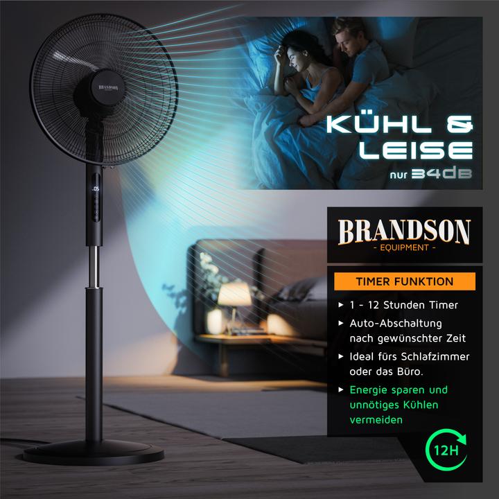 Actual product image Brandson Standventilator, Fernbedienung, DC, leise, energiesparend, Oszillation, Timer, 43 cm Ø, 12 Stufen (59 dB)